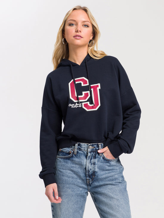 Women's regular hoodie with CROSS JEANS logo print blue