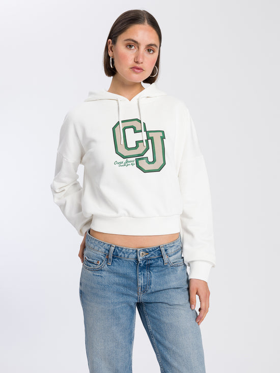 Women's regular hoodie with CROSS JEANS logo print white