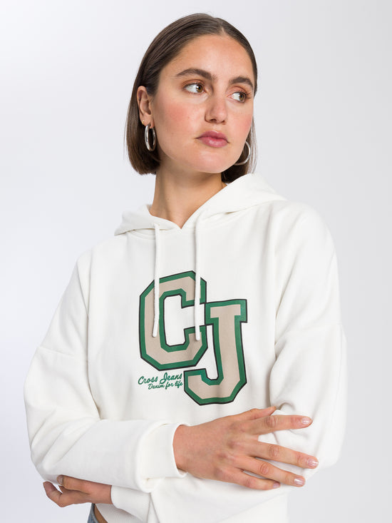 Women's regular hoodie with CROSS JEANS logo print white