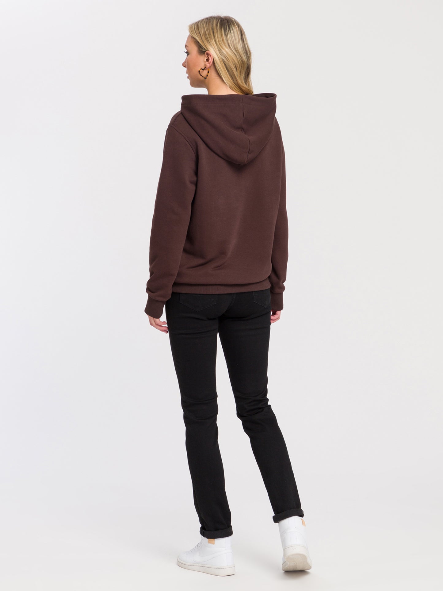 Women's regular hoodie with gold print, brown