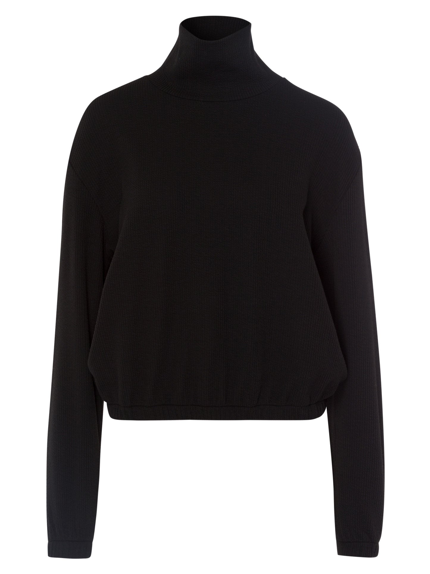 Women's regular sweater with stand-up collar and elastic band, black