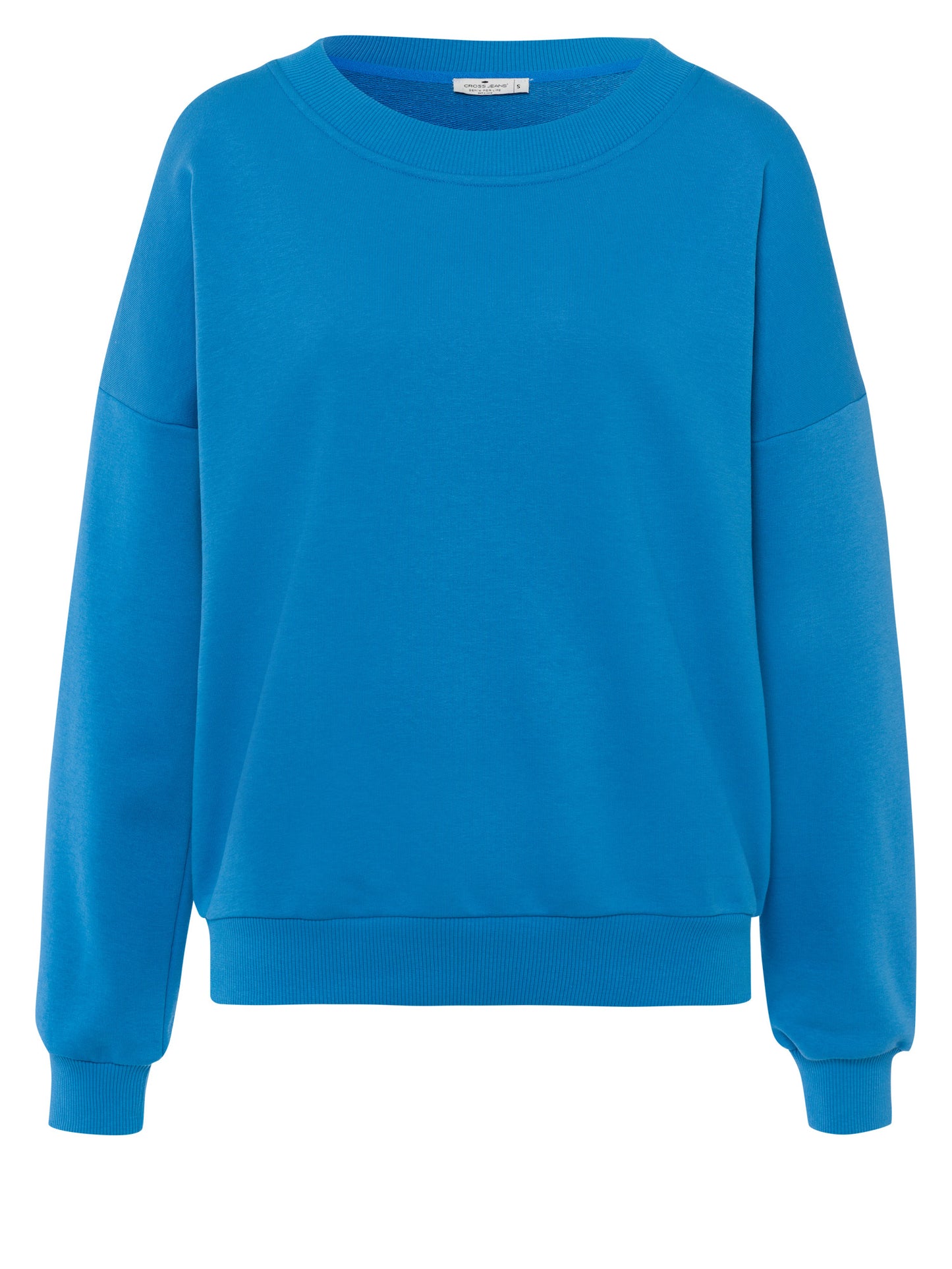 Damen Regular Sweatshirt mit Rippstrick-Bündchen blau.