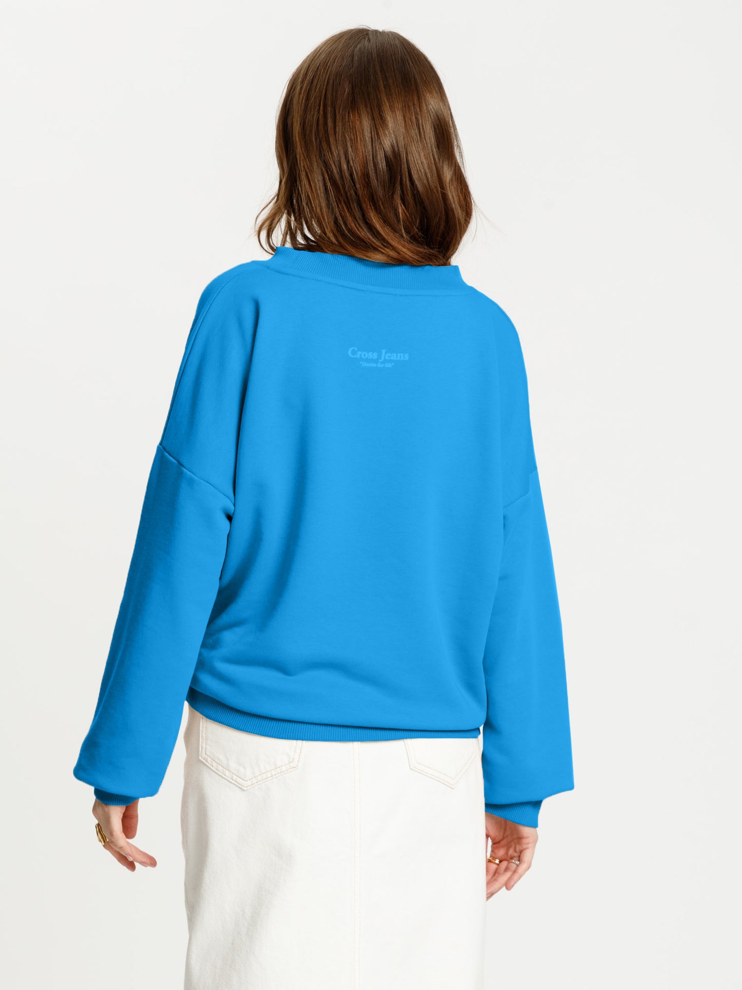 Damen Regular Sweatshirt mit Rippstrick-Bündchen blau.