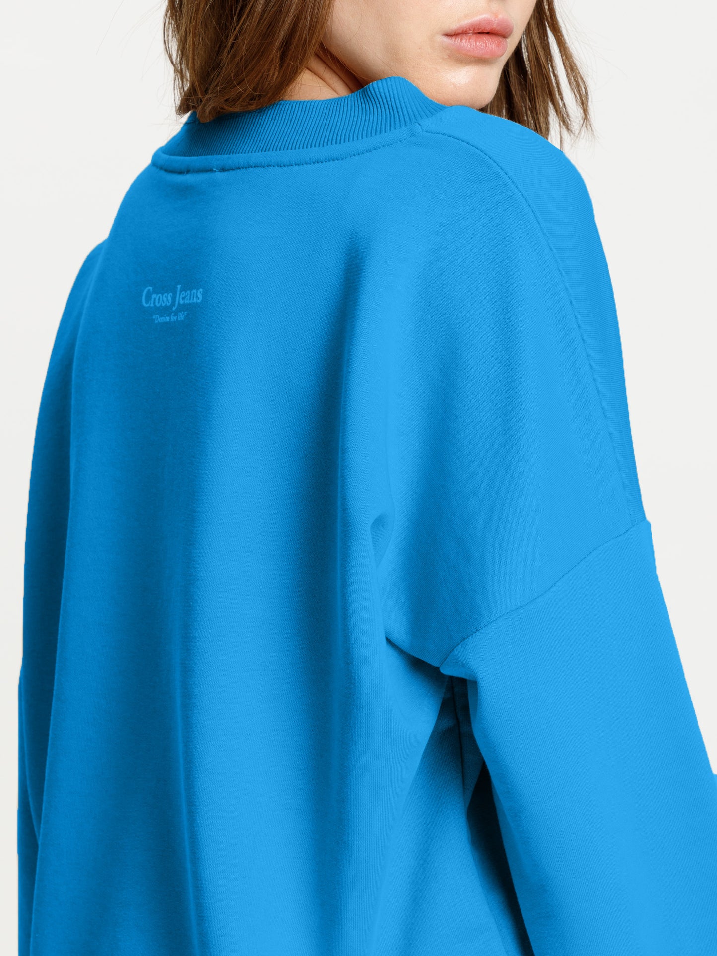 Damen Regular Sweatshirt mit Rippstrick-Bündchen blau.