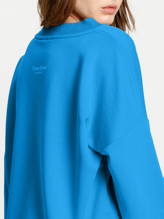 Damen Regular Sweatshirt mit Rippstrick-Bündchen blau.