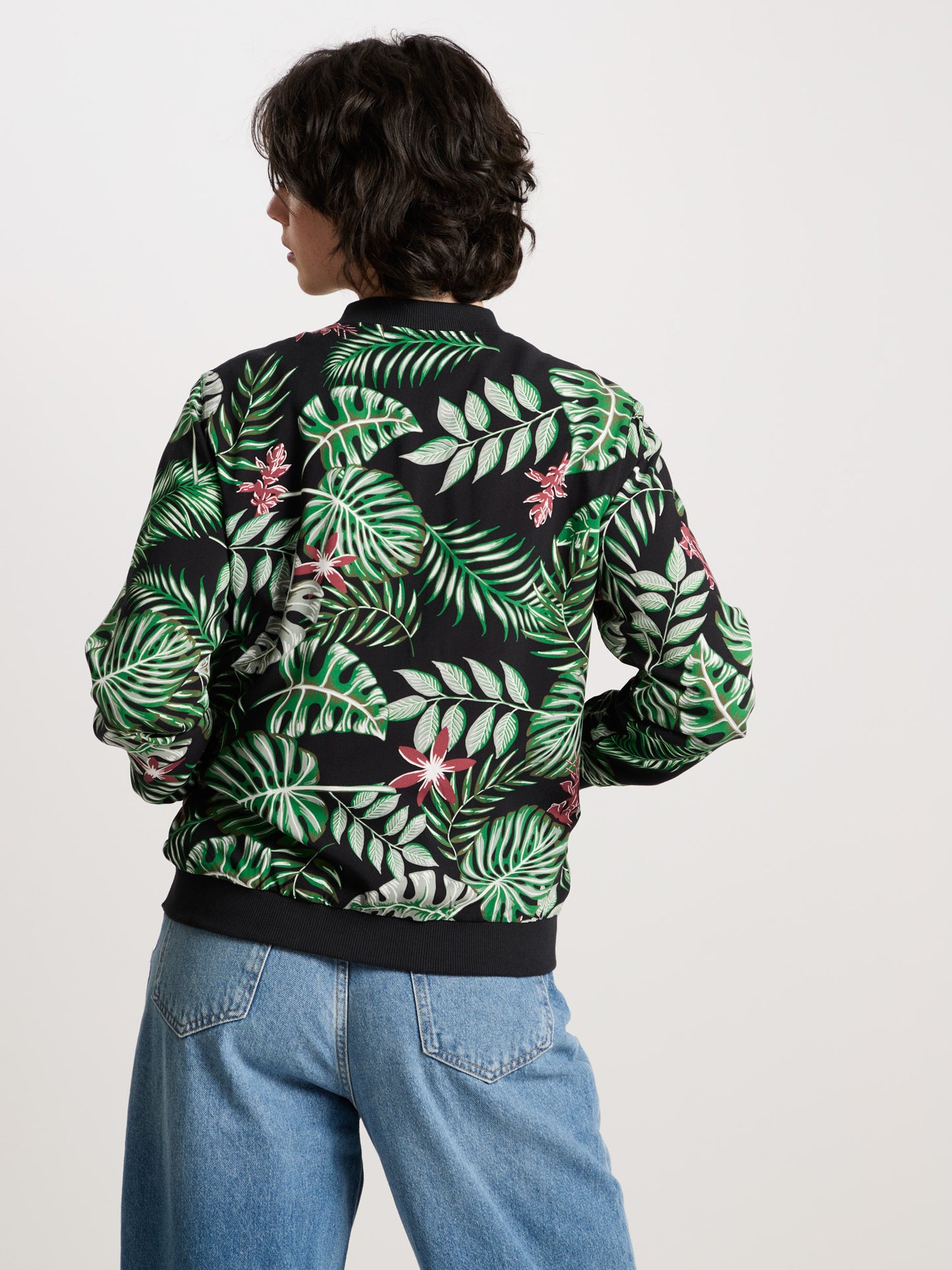 Women's regular bomber jacket with all-over print and zip in navy blue.