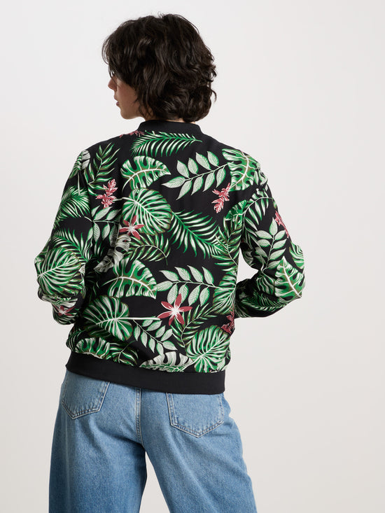 Women's regular bomber jacket with all-over print and zip in navy blue.