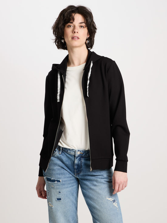 Damen Regular Sweatjacke mit Kapuze und Reißverschluss schwarz