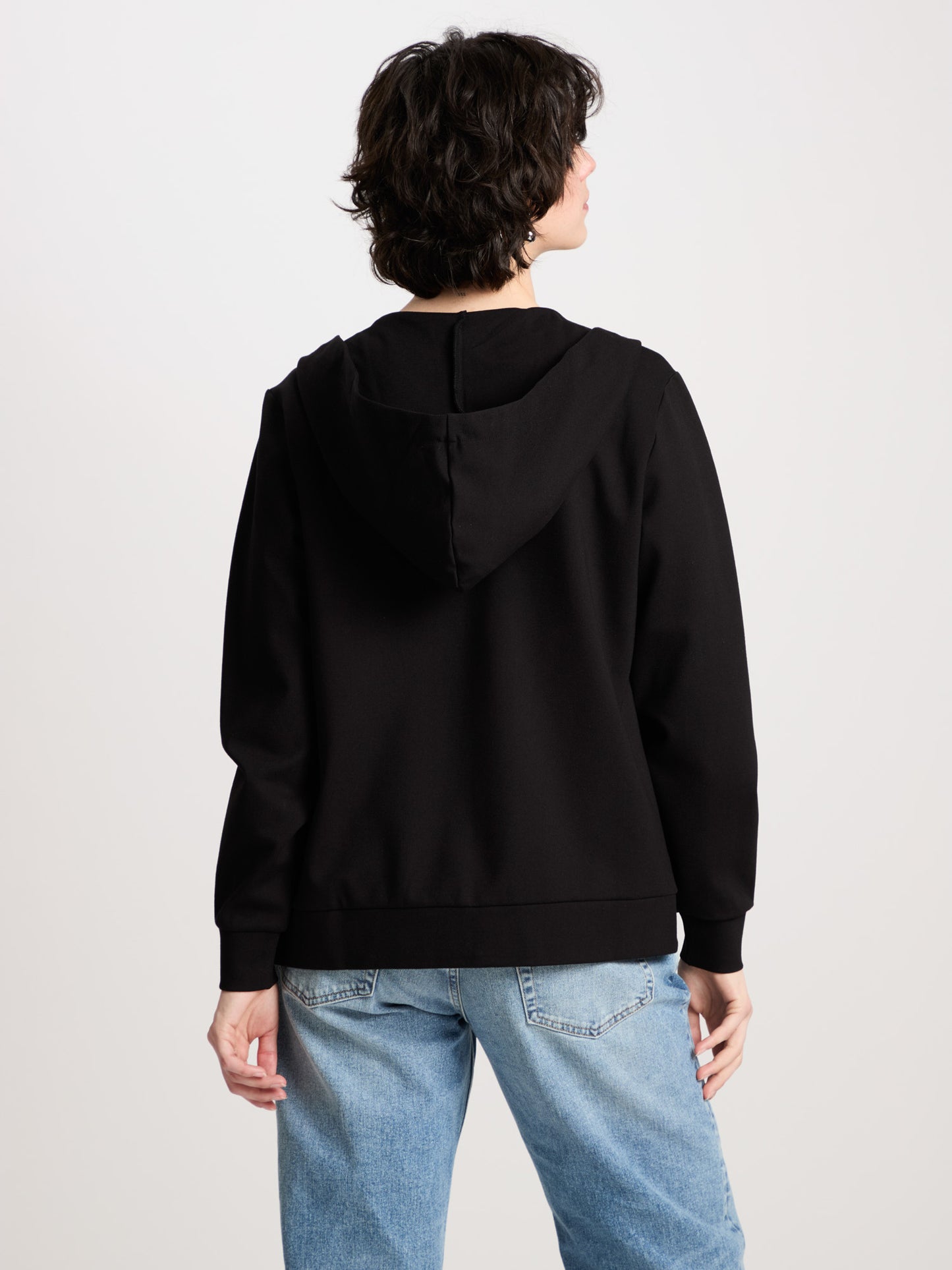 Damen Regular Sweatjacke mit Kapuze und Reißverschluss schwarz