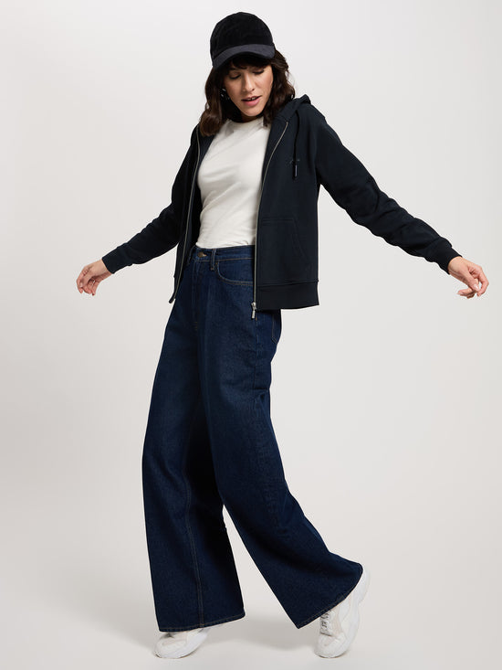 Damen Sweatjacke mit Kapuze in dunkelblau