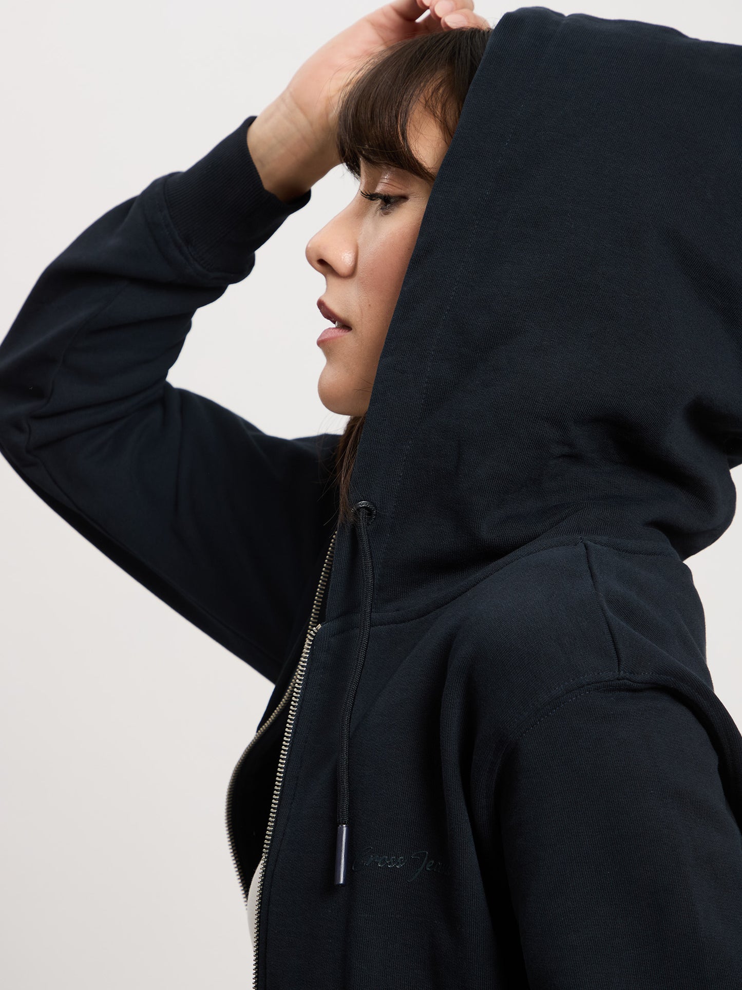Damen Sweatjacke mit Kapuze in dunkelblau