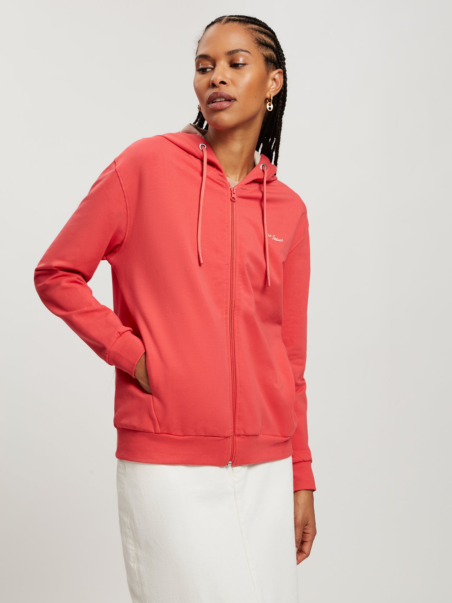 Damen Regular Sweatjacke mit Kapuze in orange