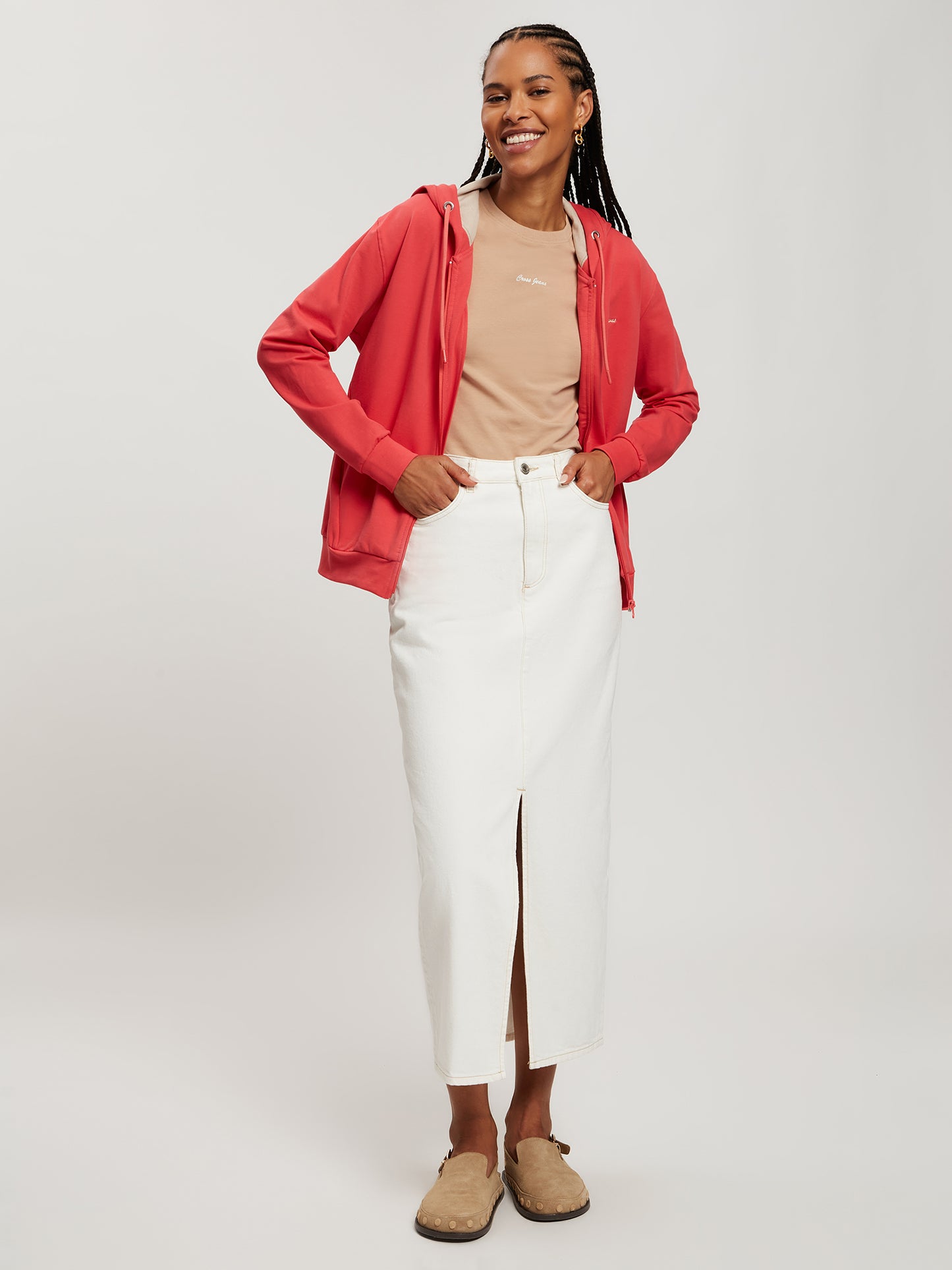 Damen Regular Sweatjacke mit Kapuze in orange