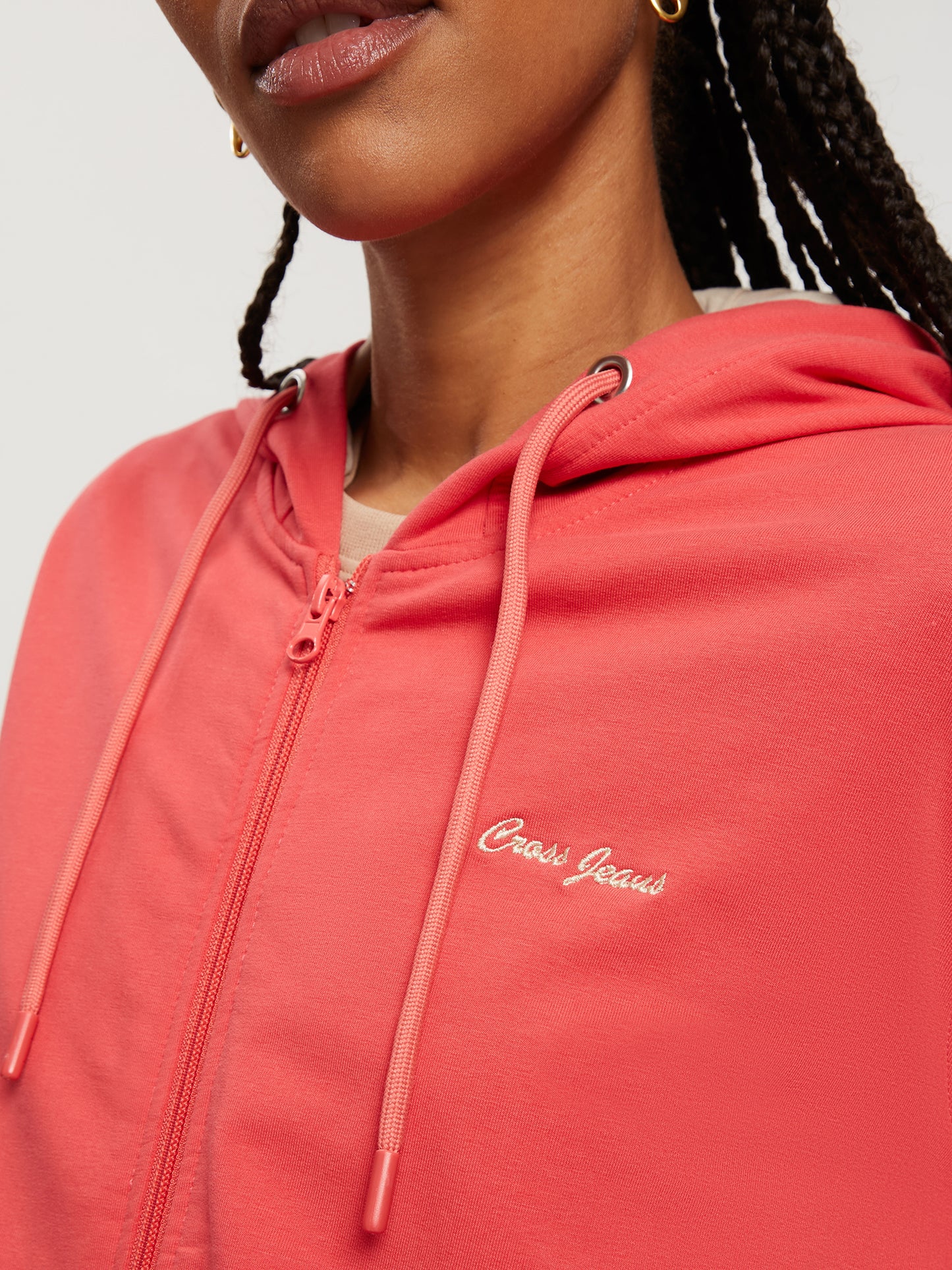 Damen Regular Sweatjacke mit Kapuze in orange