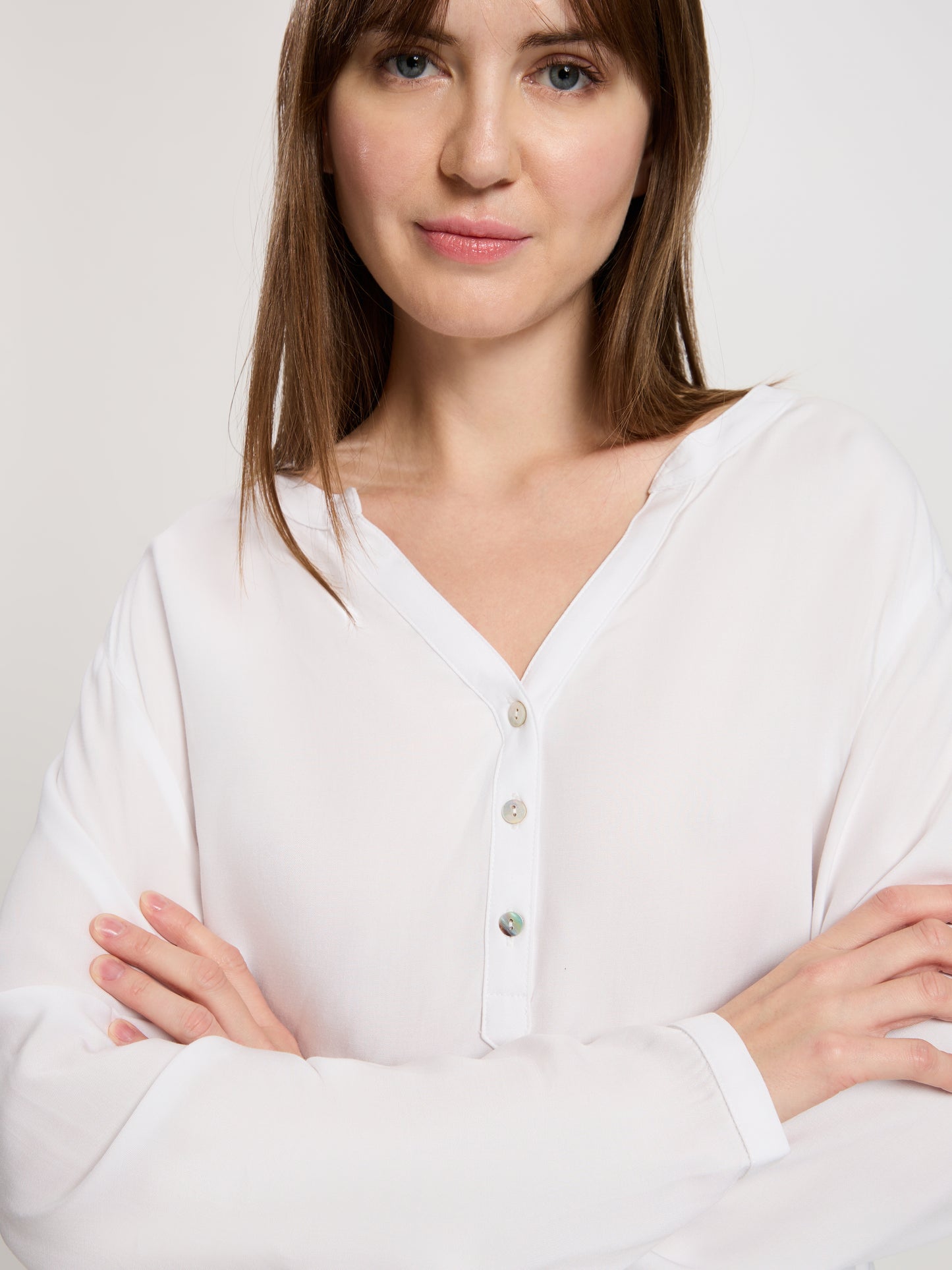 Damen Regular Langarmbluse in weiß