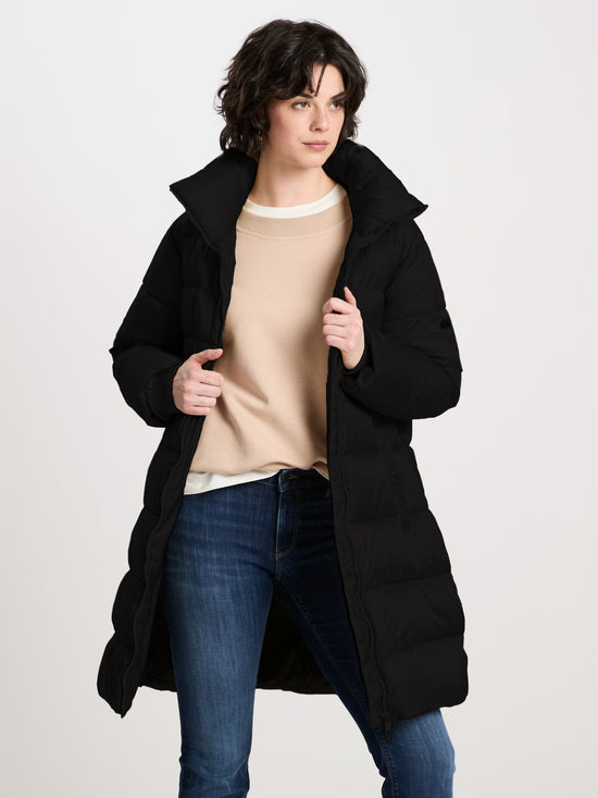 Damen Regular Winterjacke (Mantel) mit Kapuze in schwarz