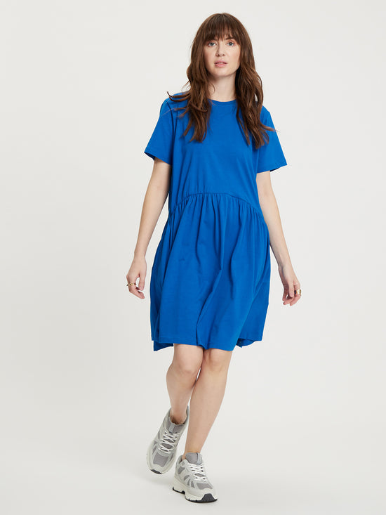 Women's relaxed jersey dress with pockets blue