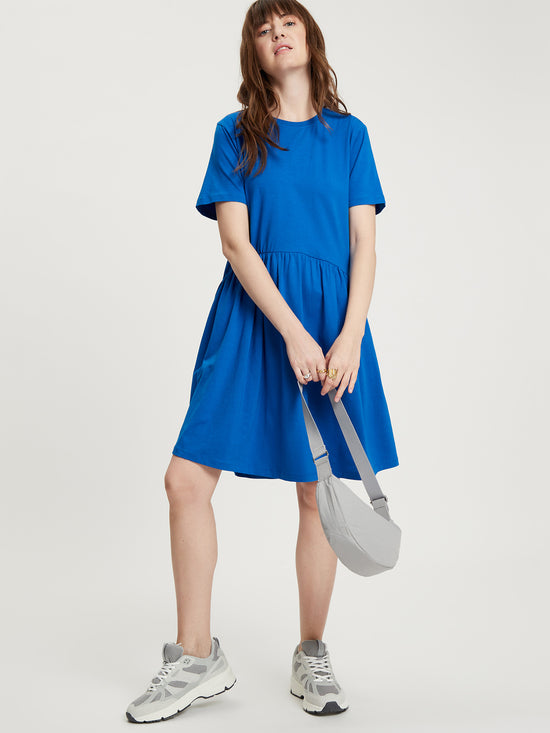 Women's relaxed jersey dress with pockets blue