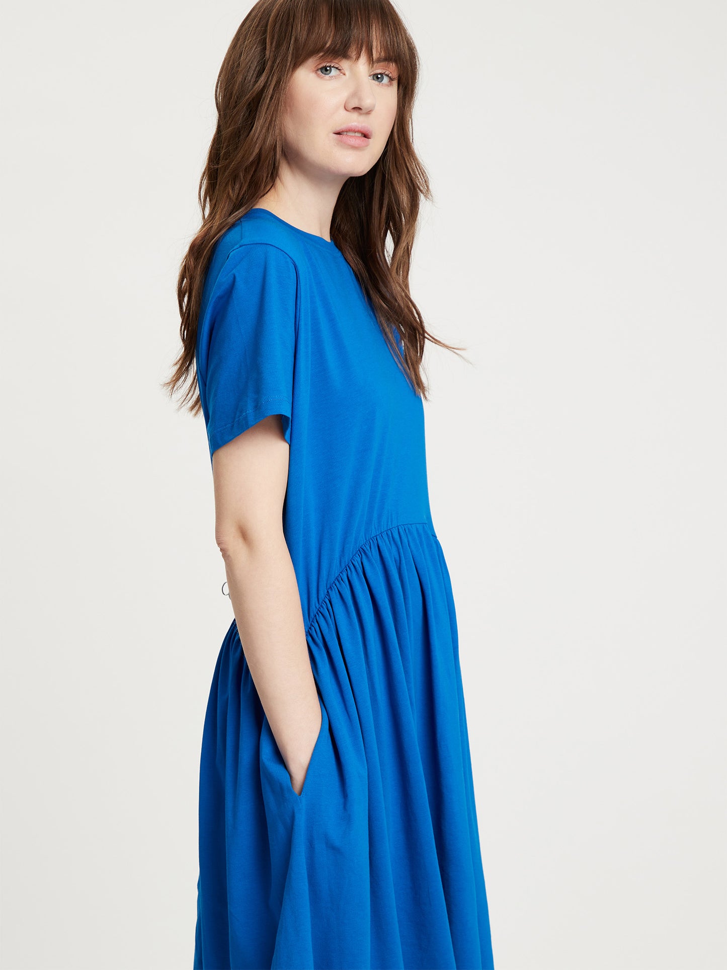 Women's relaxed jersey dress with pockets blue