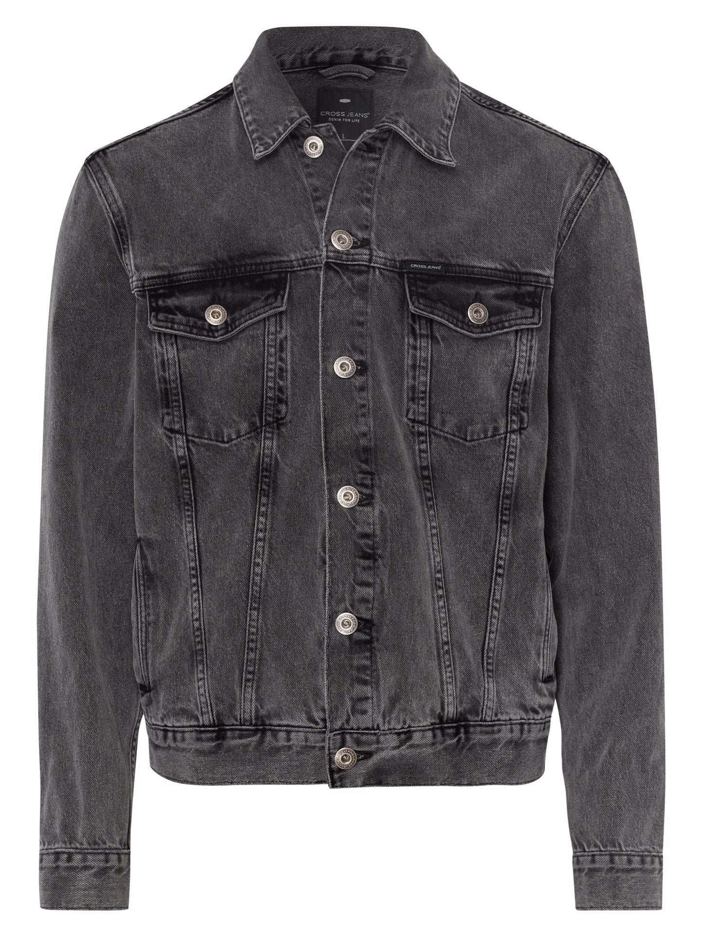 Men's regular denim jacket with button placket anthracite