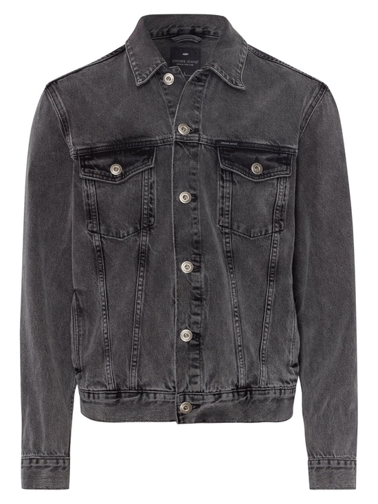 Men's regular denim jacket with button placket anthracite