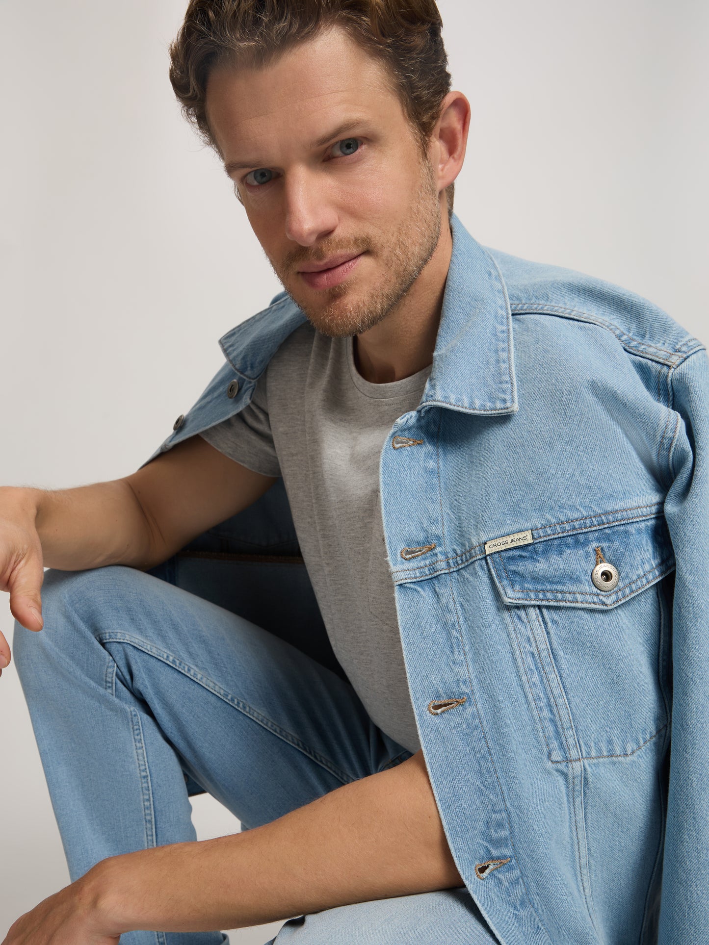 Men's denim jacket denim jacket regular fit light blue