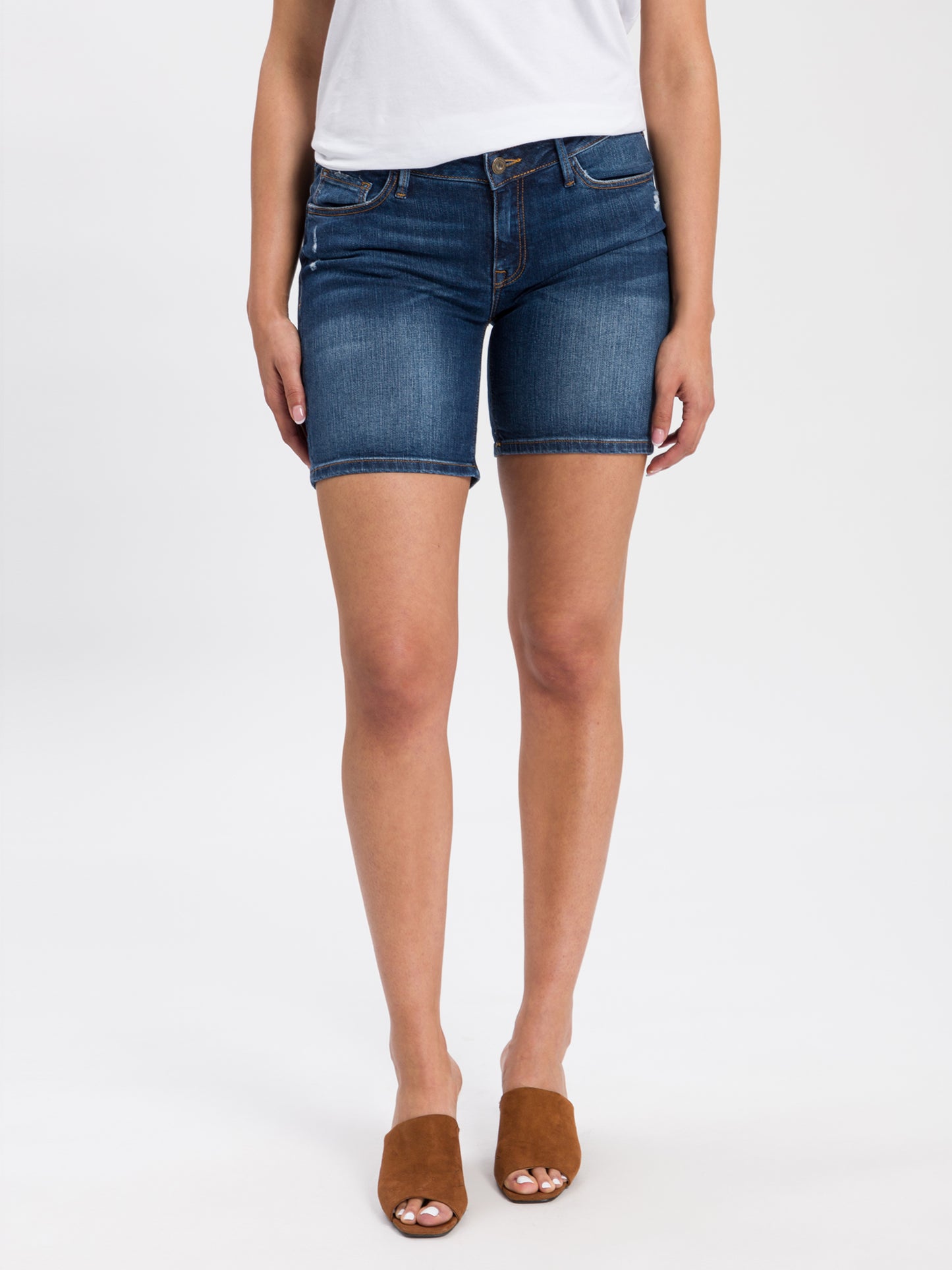 Zena Damen Jeans Slim Shorts dunkelblau