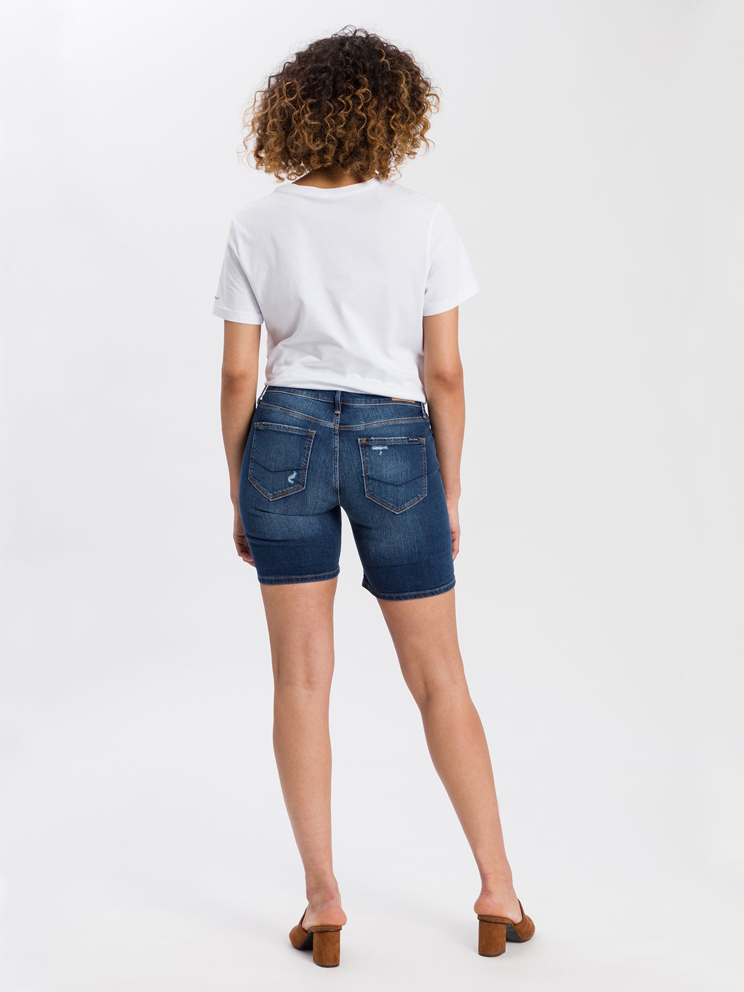 Zena Damen Jeans Slim Shorts dunkelblau