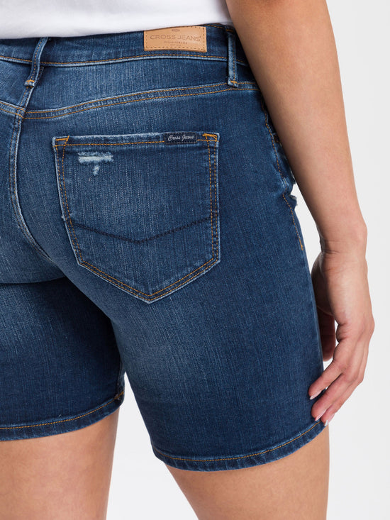 Zena Damen Jeans Slim Shorts dunkelblau
