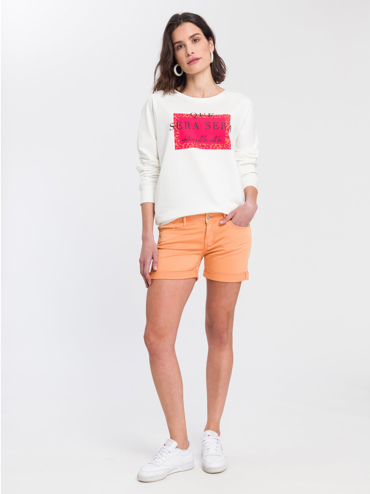 Zena Damen Jeans Slim Shorts orange