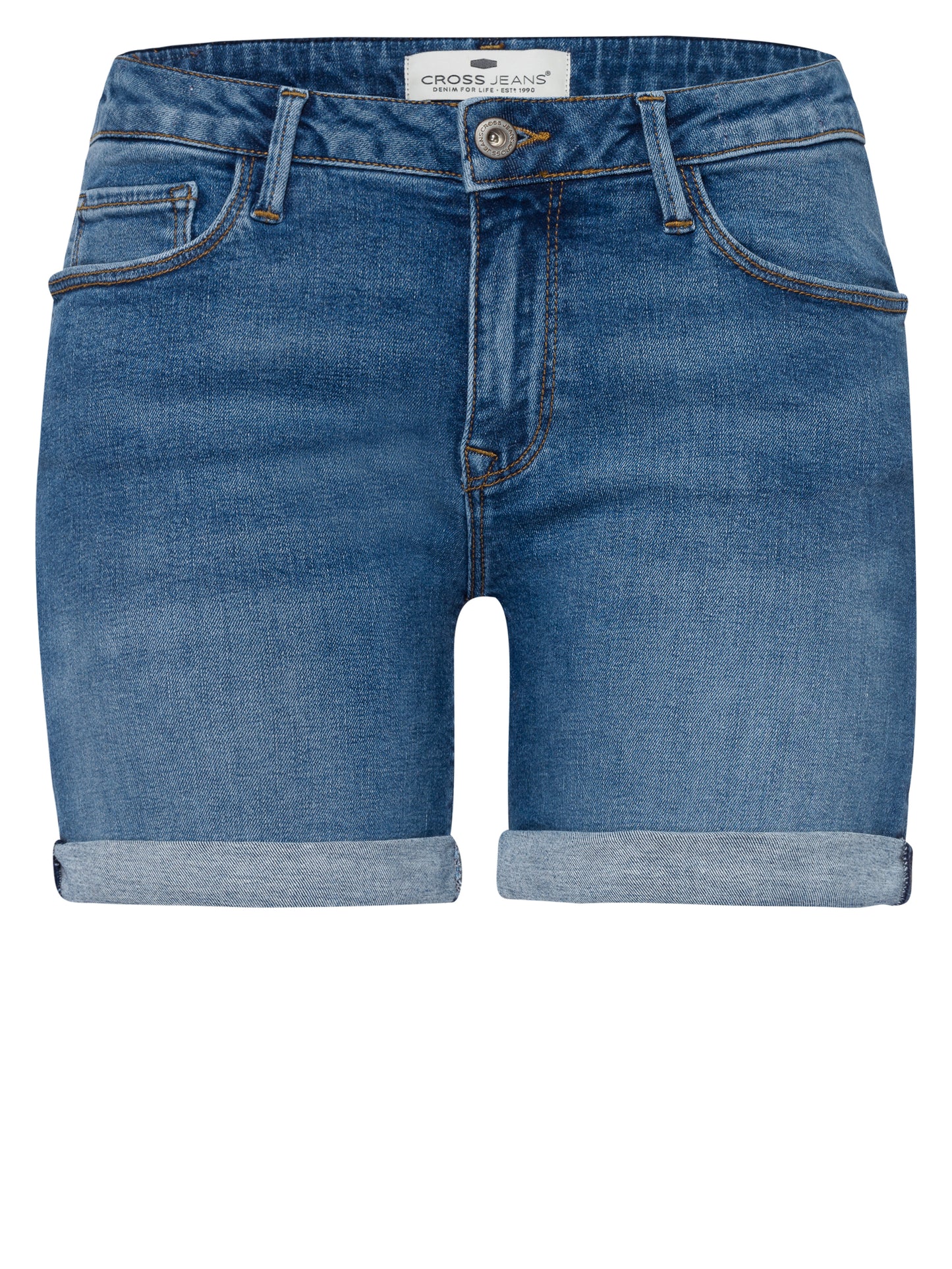 Zena Damen Jeans Slim Shorts mittelblau