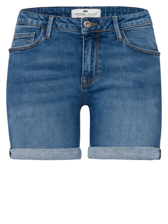 Zena Damen Jeans Slim Shorts mittelblau
