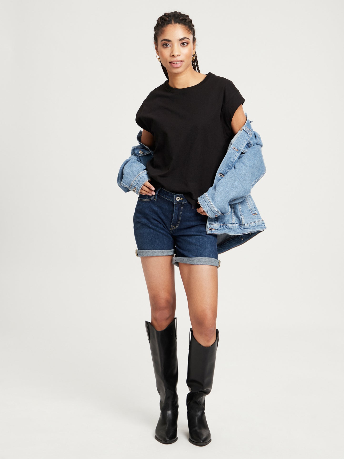 Zena women's denim shorts slim fit dark blue