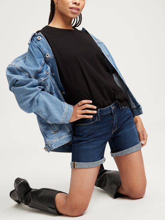 Zena women's denim shorts slim fit dark blue