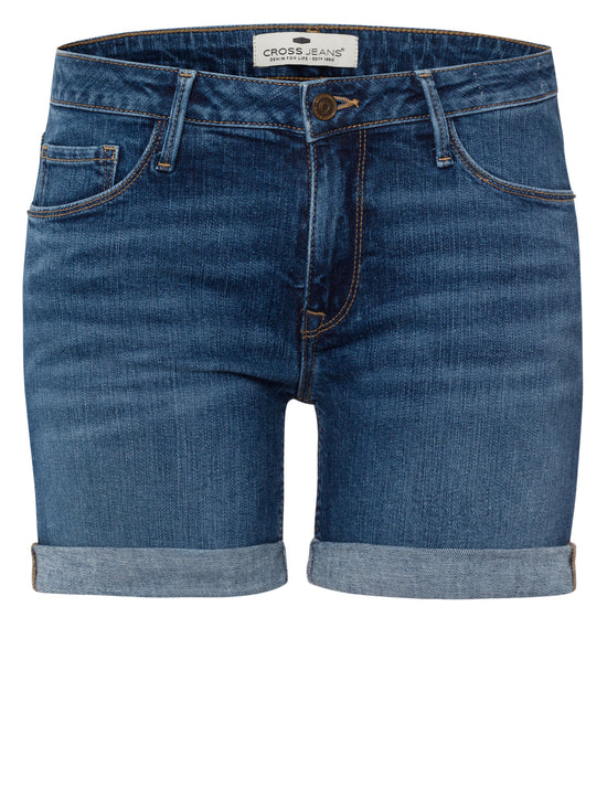 Zena Damen Jeans Slim Shorts mittelblau