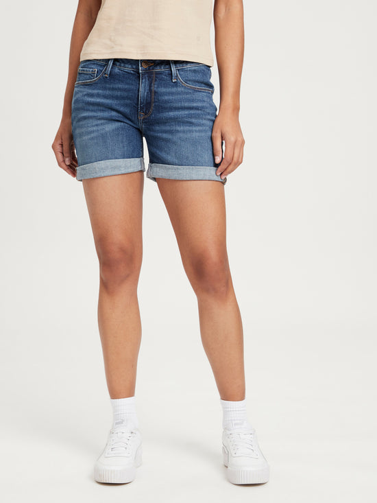 Zena Damen Jeans Slim Shorts mittelblau