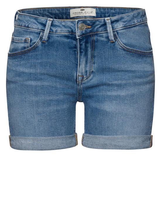 Zena Damen Jeans Slim Shorts helles mittelblau