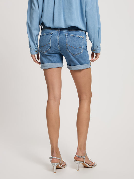 Zena Damen Jeans Slim Shorts helles mittelblau