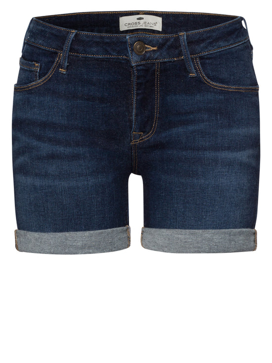 Zena Damen Jeans Slim Shorts dunkelblau