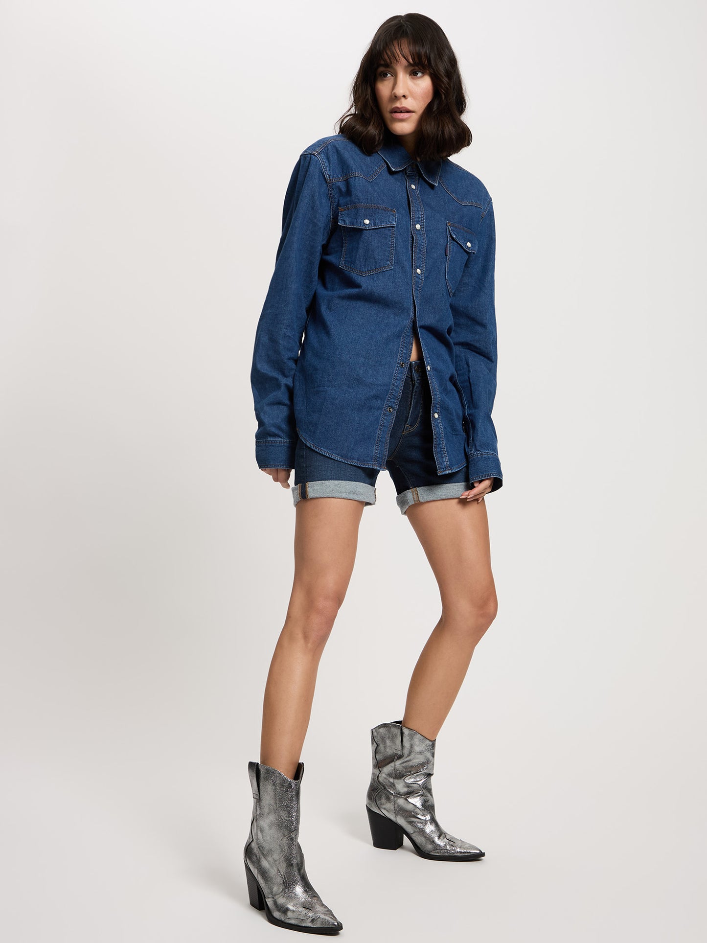 Zena Damen Jeans Slim Shorts dunkelblau