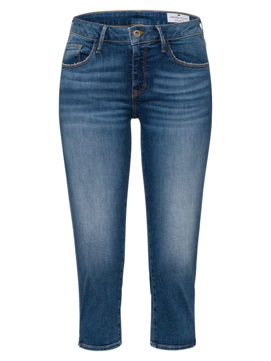 Amber Damen Jeans Capri mittelblau