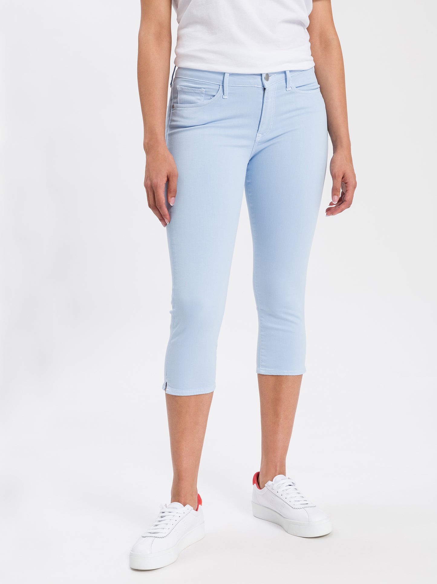 Amber Damen Jeans Capri hell blau