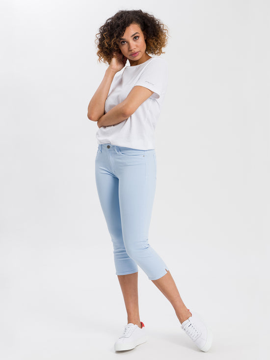 Amber Damen Jeans Capri hell blau