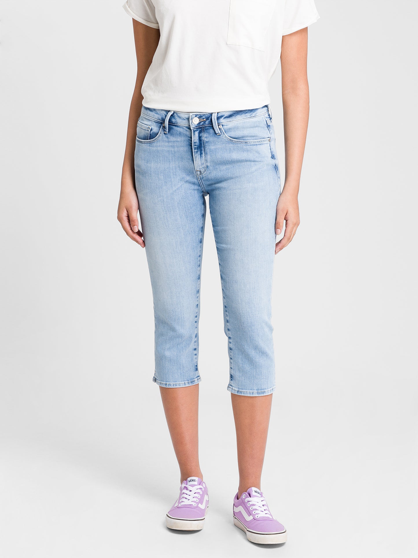 Amber Damen Jeans Capri hellblau