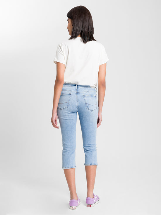 Amber Damen Jeans Capri hellblau