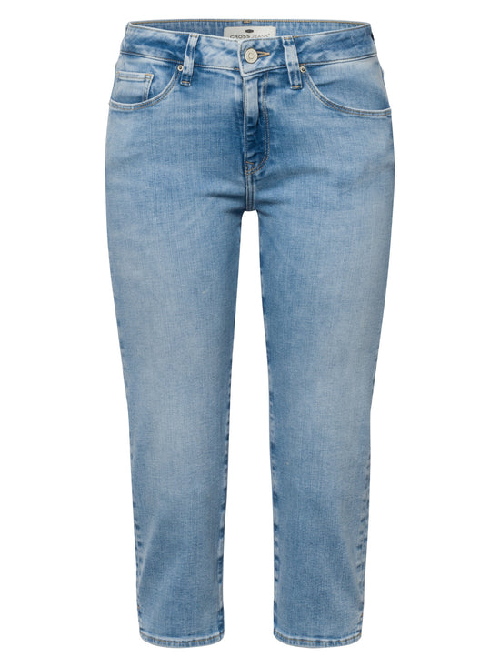 Amber Damen Capri-Jeans Slim Fit hellblau.