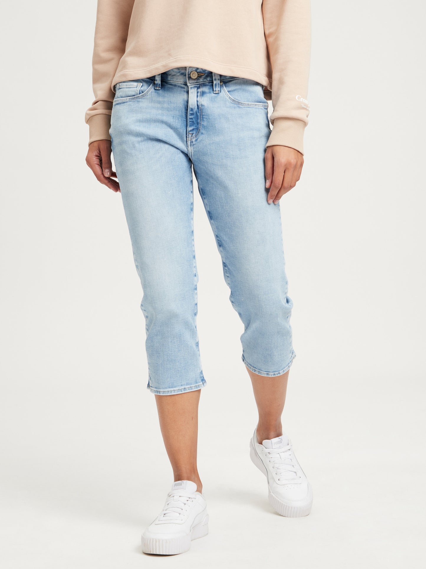 Amber Damen Capri-Jeans Slim Fit hellblau.