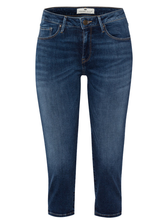 Amber Damen Capri-Jeans Slim Fit dunkelblau.