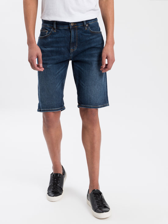 Leom Herren Jeans Regular Shorts dunkelblau