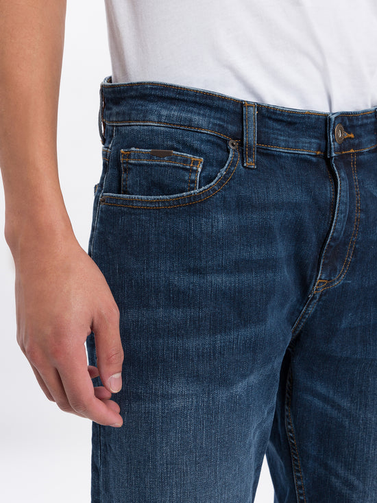 Leom men's jeans regular shorts dark blue